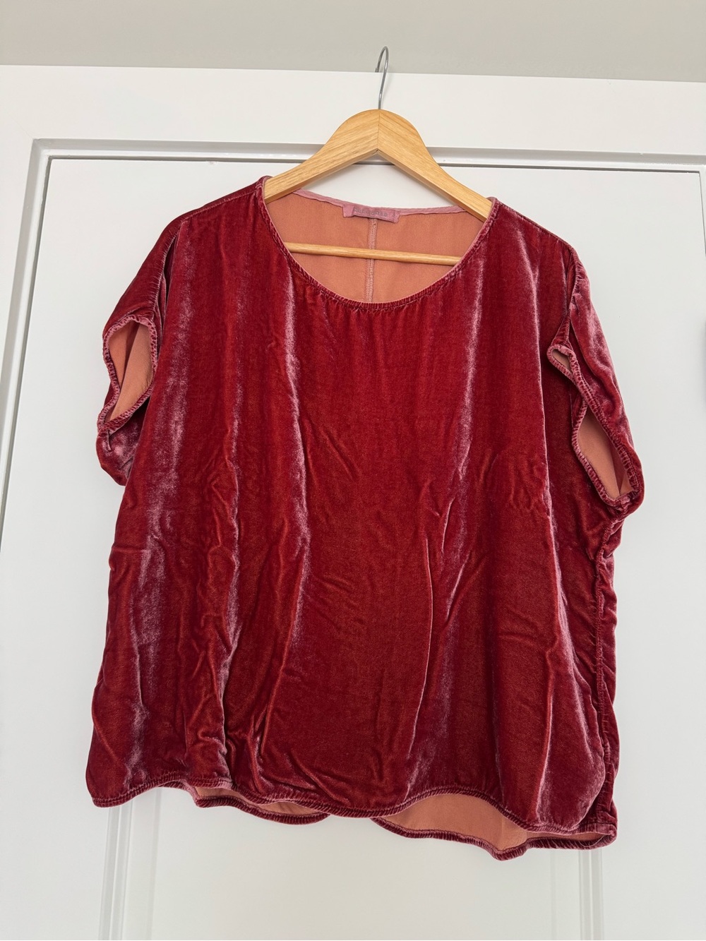 cut loose Velvet Short Sleeve Blouse in Deep Wine